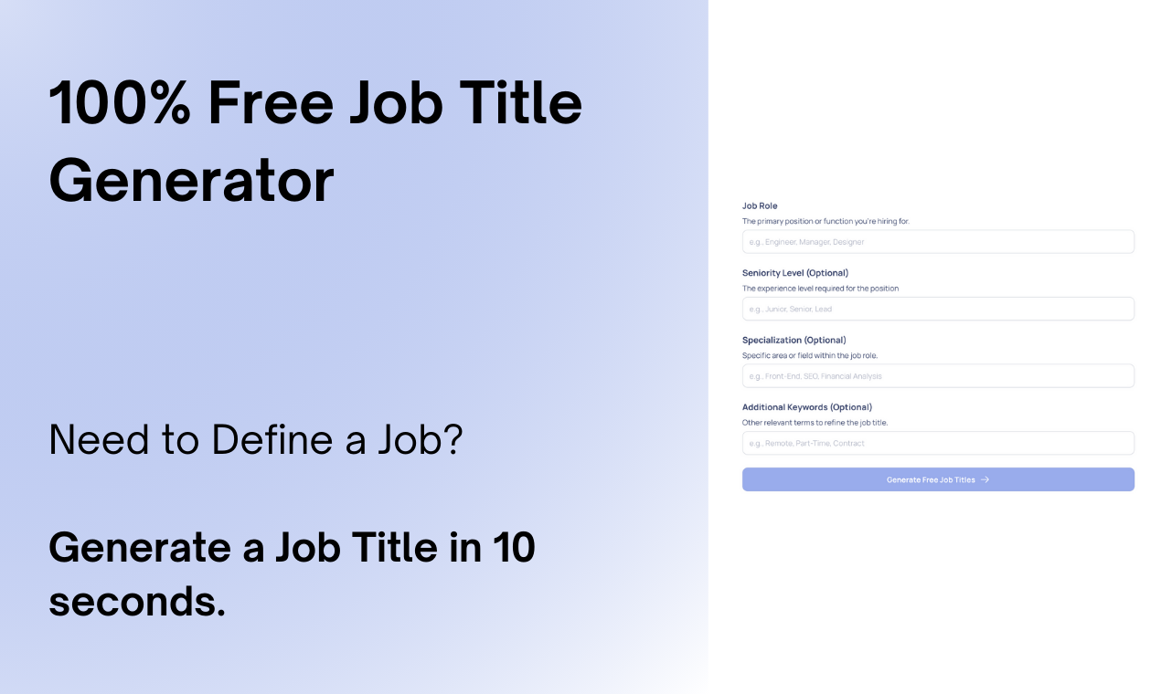 Generatore di titoli di lavoro - Hai bisogno di definire un lavoro? Genera uno in 10 secondi. 100% gratuito. media 1