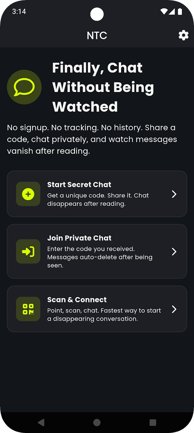 No Trace Chat - Main product screenshot demonstrating key features and user interface