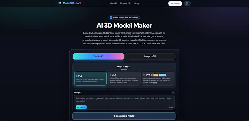 Make3DAI.com — Prompt to 3D in Seconds screenshot 1
