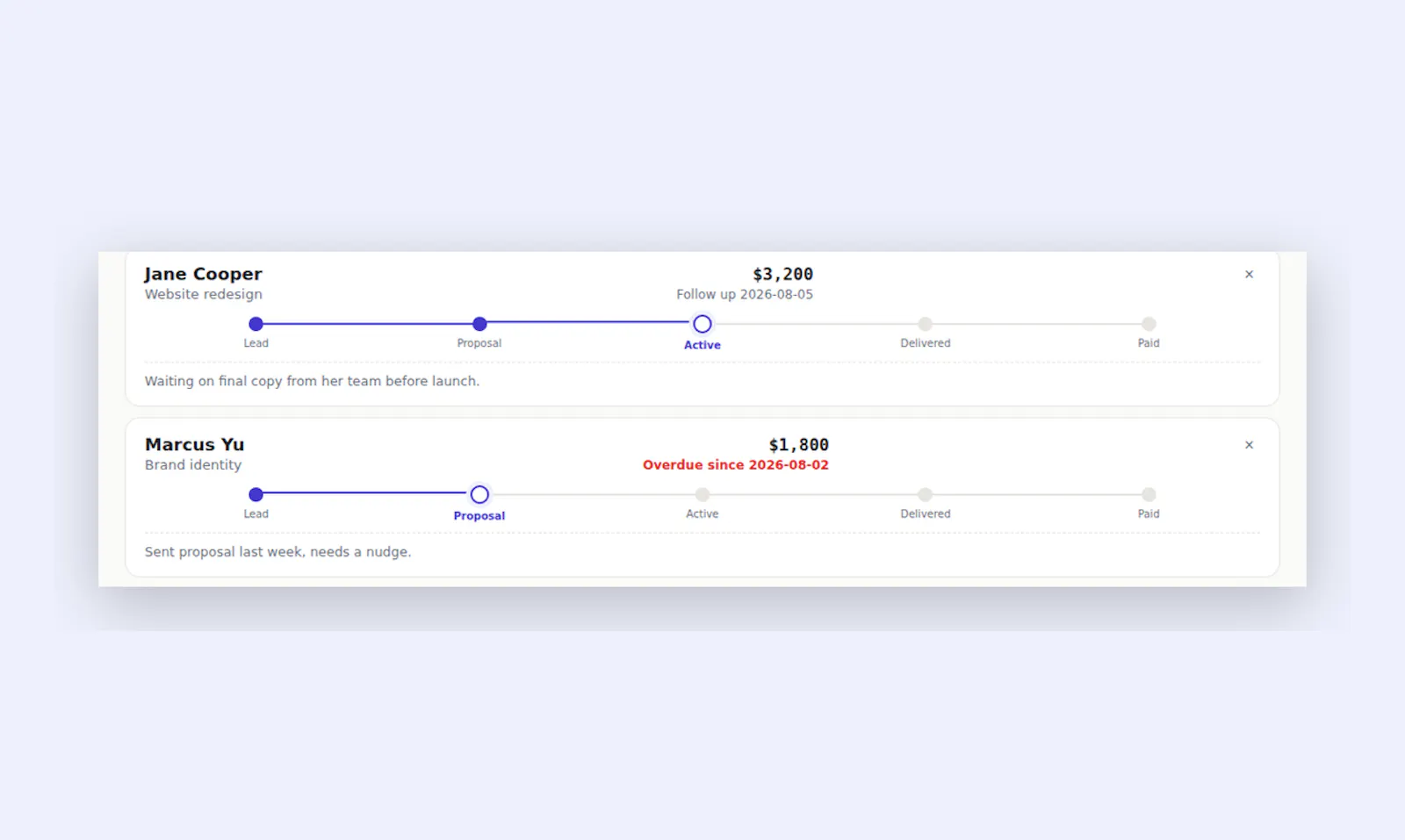 Freelance Client & Project Tracker screenshot 2