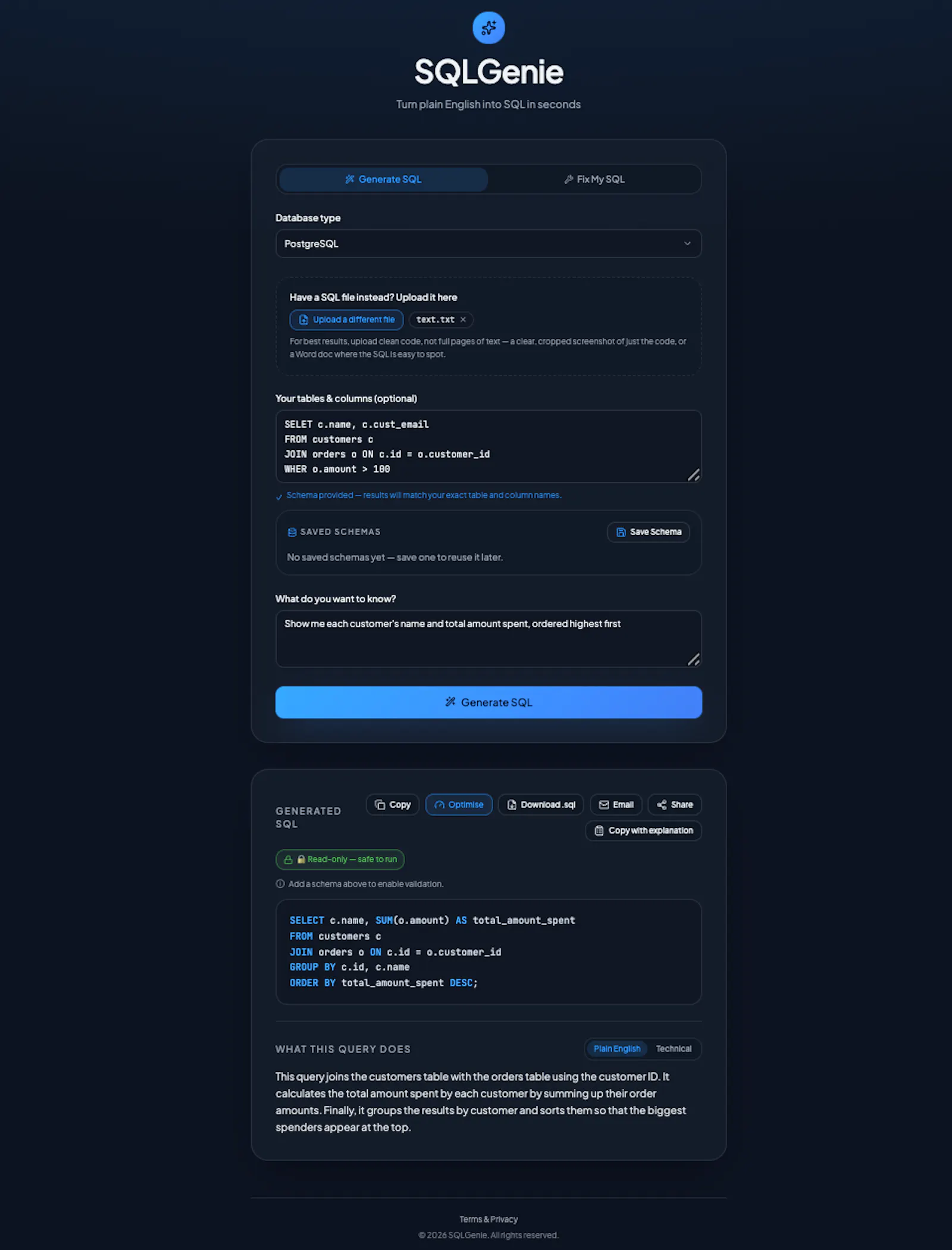 SQLGenie screenshot 2