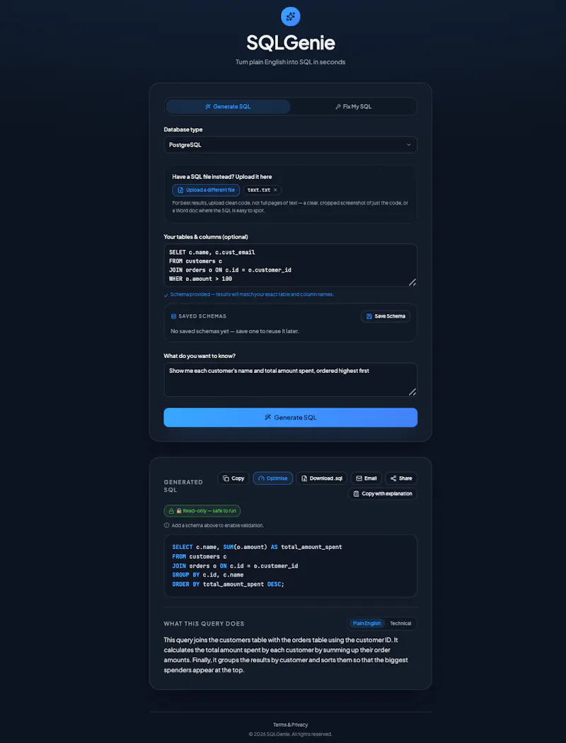 SQLGenie screenshot 2