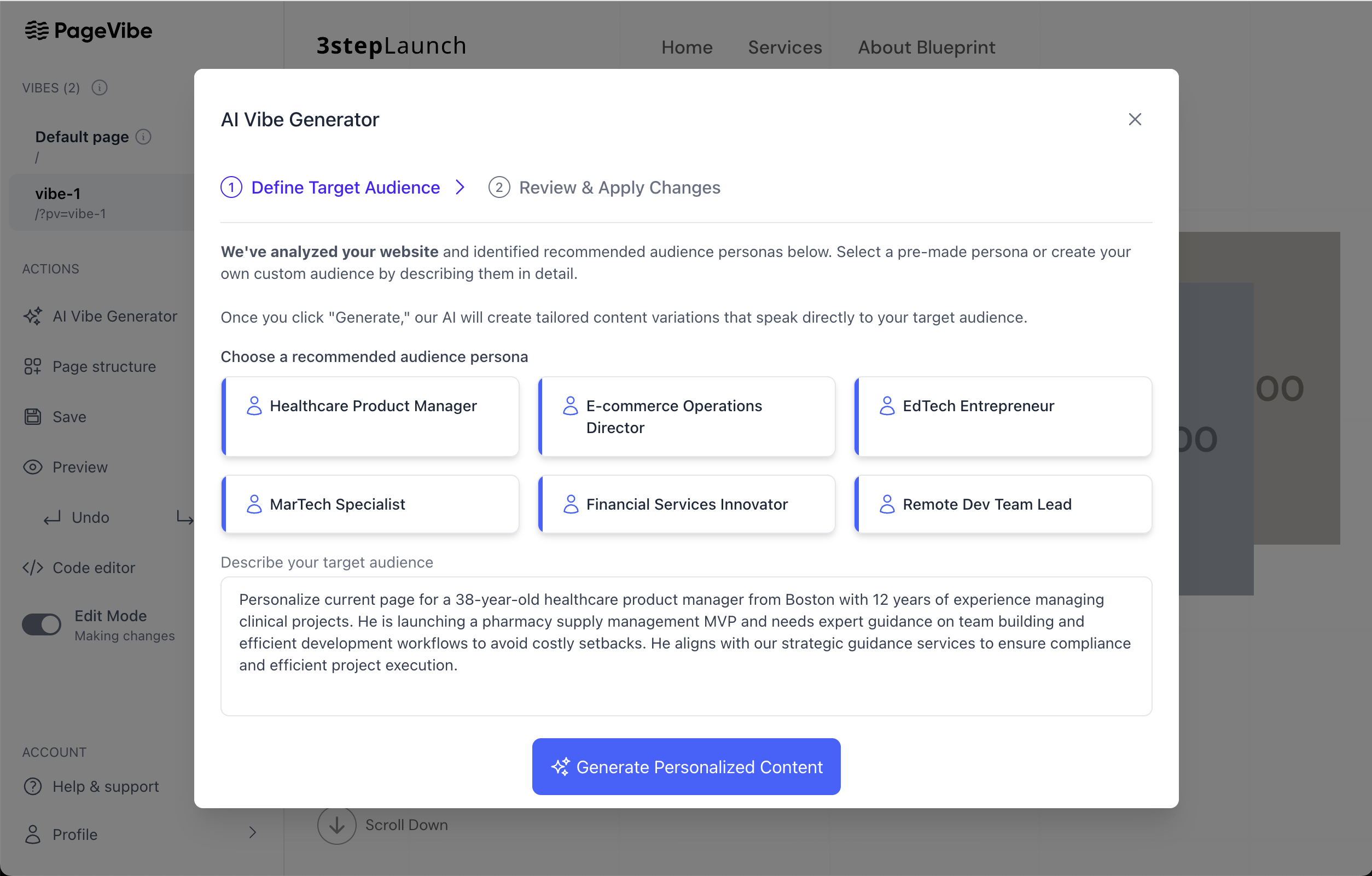 PageVibe - Screenshot 4 showing product features and functionality