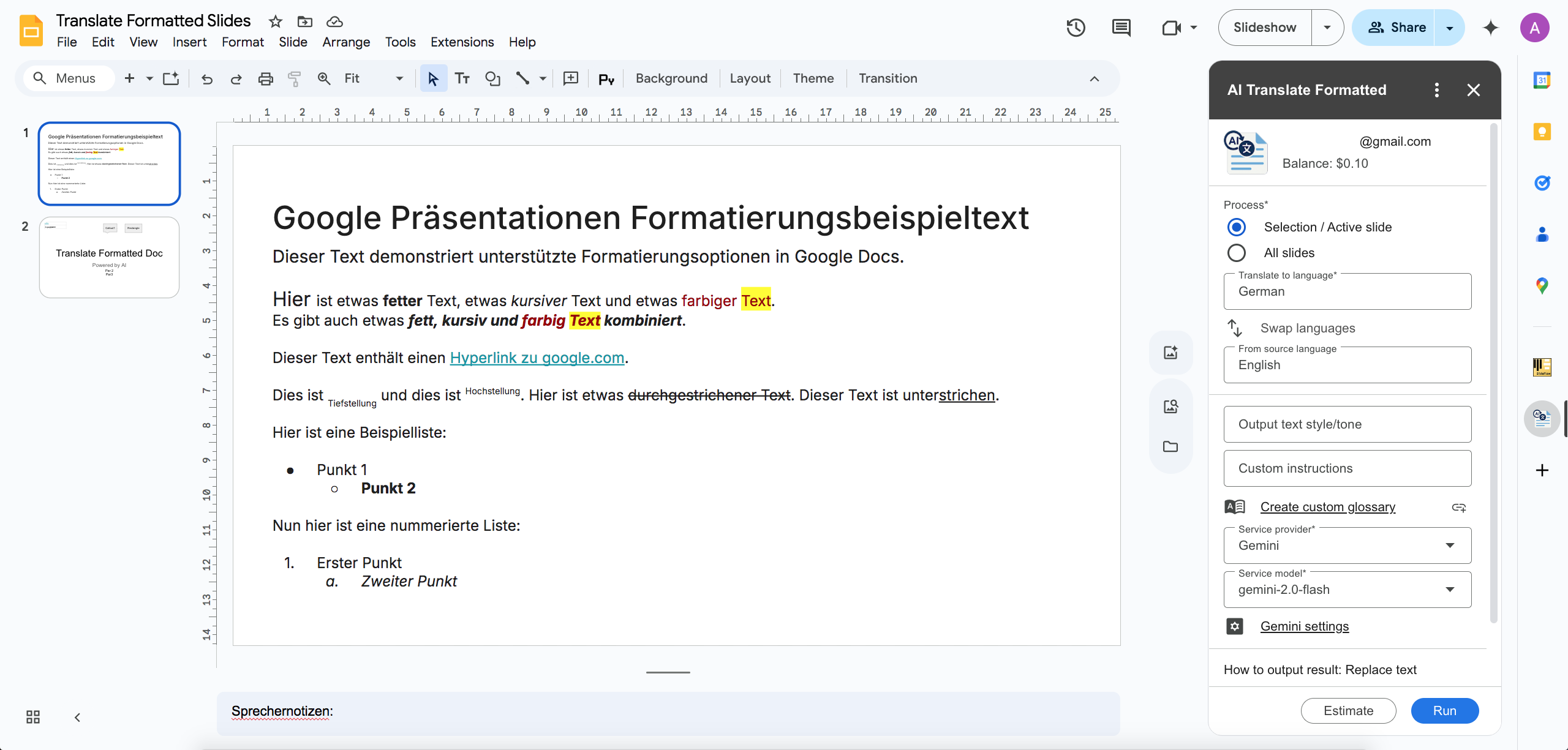 Mídia 5 de AI traduz formatada - Traduzir o Google Docs formatado, lençóis, slides usando ai
