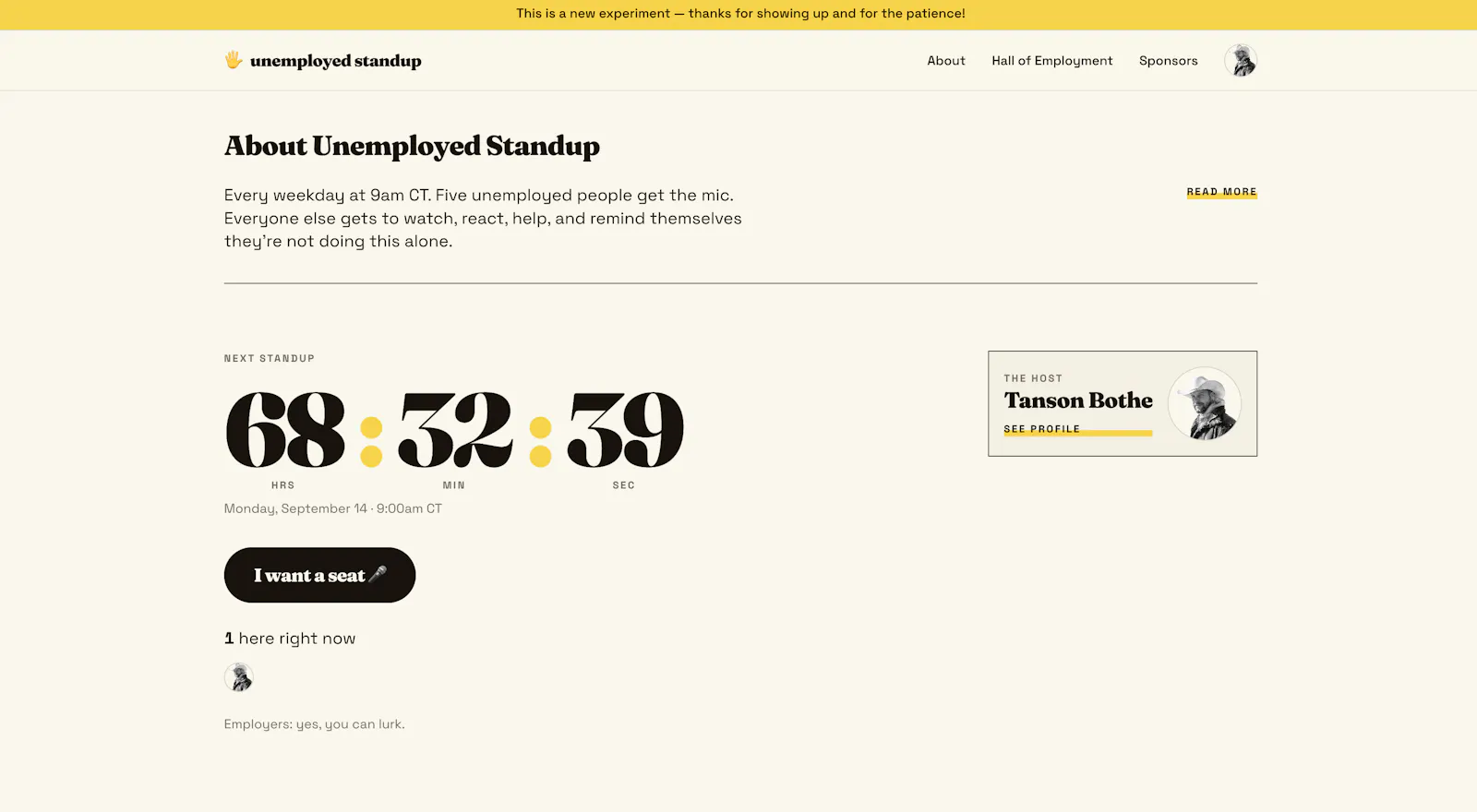 Unemployed Standup — Weekdays at 9am CT screenshot 1