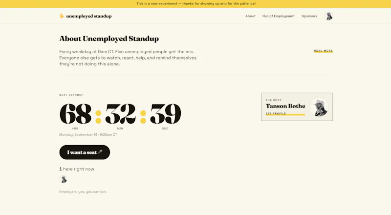 Unemployed Standup — Weekdays at 9am CT screenshot 1