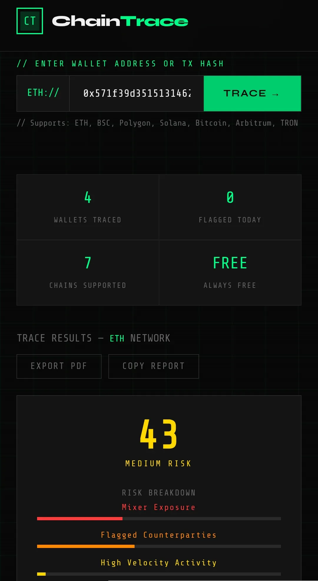 Banner del producto ChainTrace — AML Wallet Intelligence