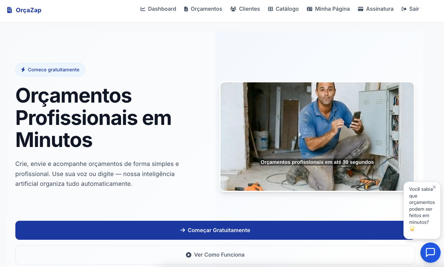OrçaZap - Main product screenshot demonstrating key features and user interface