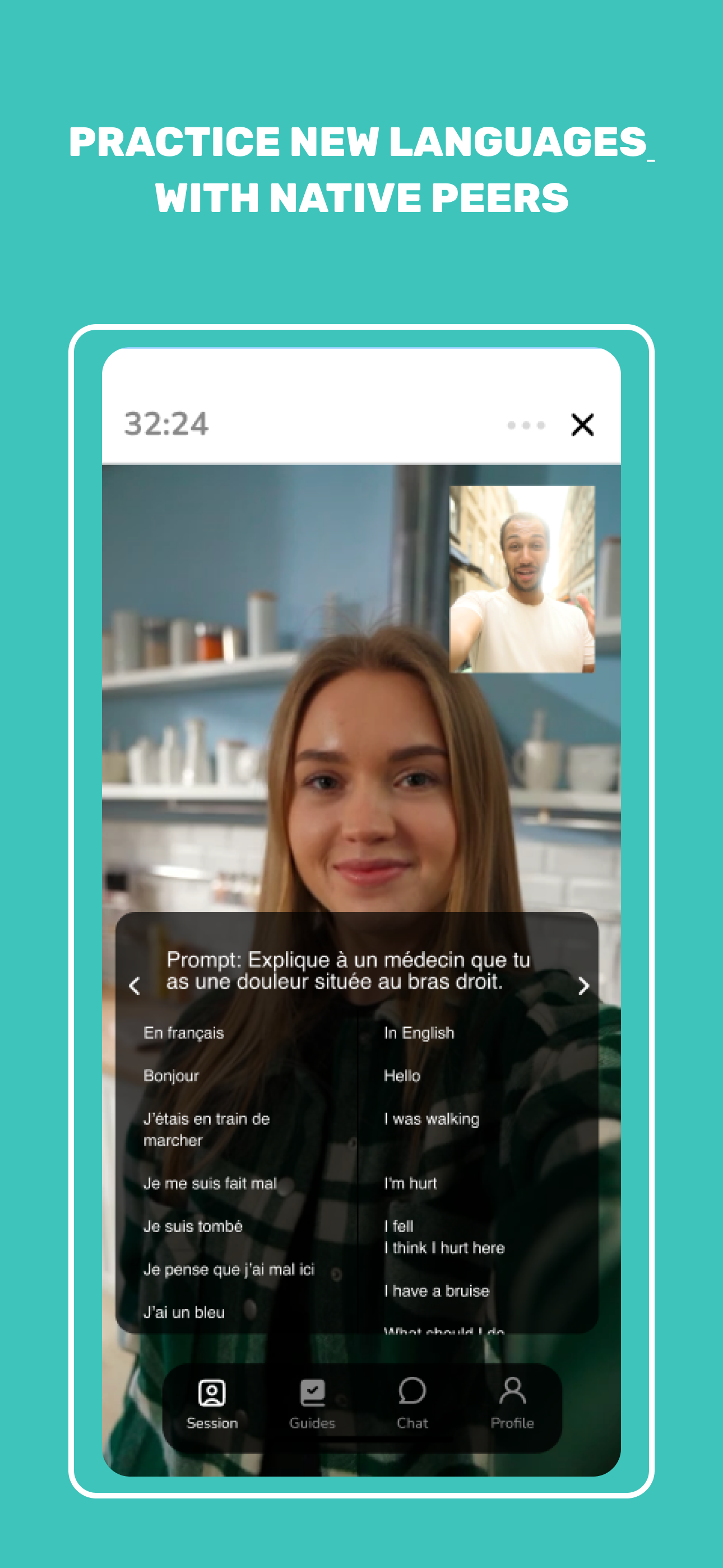 Kuno - App di pratica linguistica peer-to-peer con conversazioni reali media 1