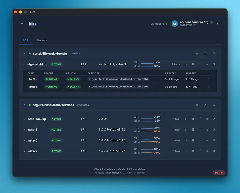 Kira — AWS, without the friction screenshot 3