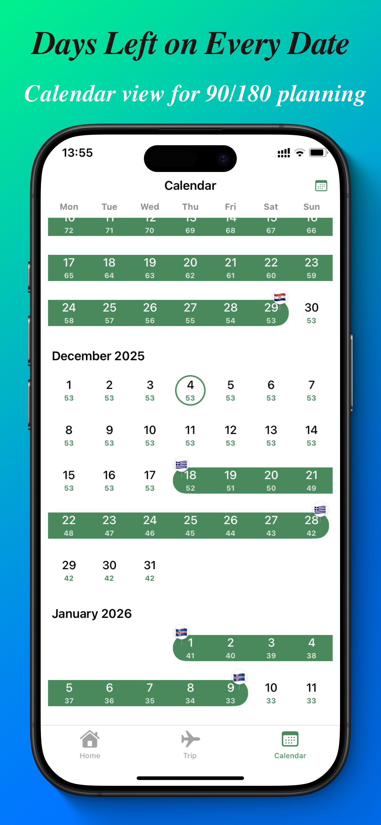 Schengen Calculator: 90/180 - Screenshot 2 showing product features and functionality