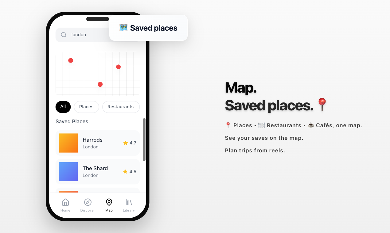 저장된 장소를 지도로 보여주는 Map 뷰 화면