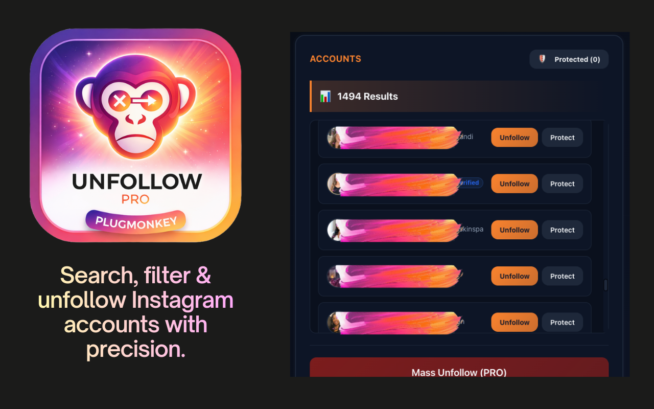 Instagram Unfollow Pro by PlugMonkey - Screenshot 4 showing product features and functionality