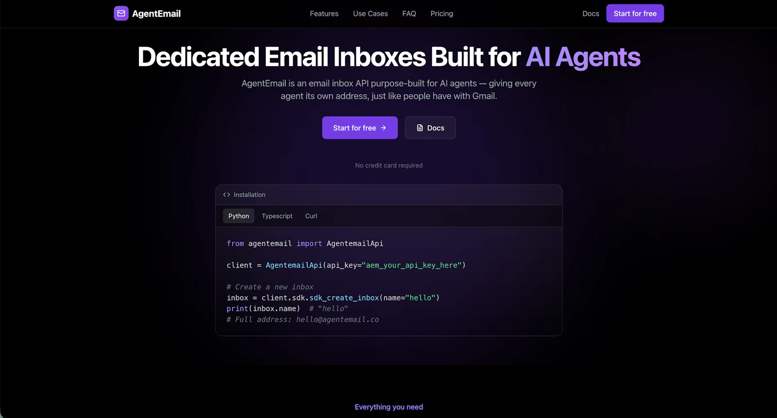 AgentEmail screenshot 2
