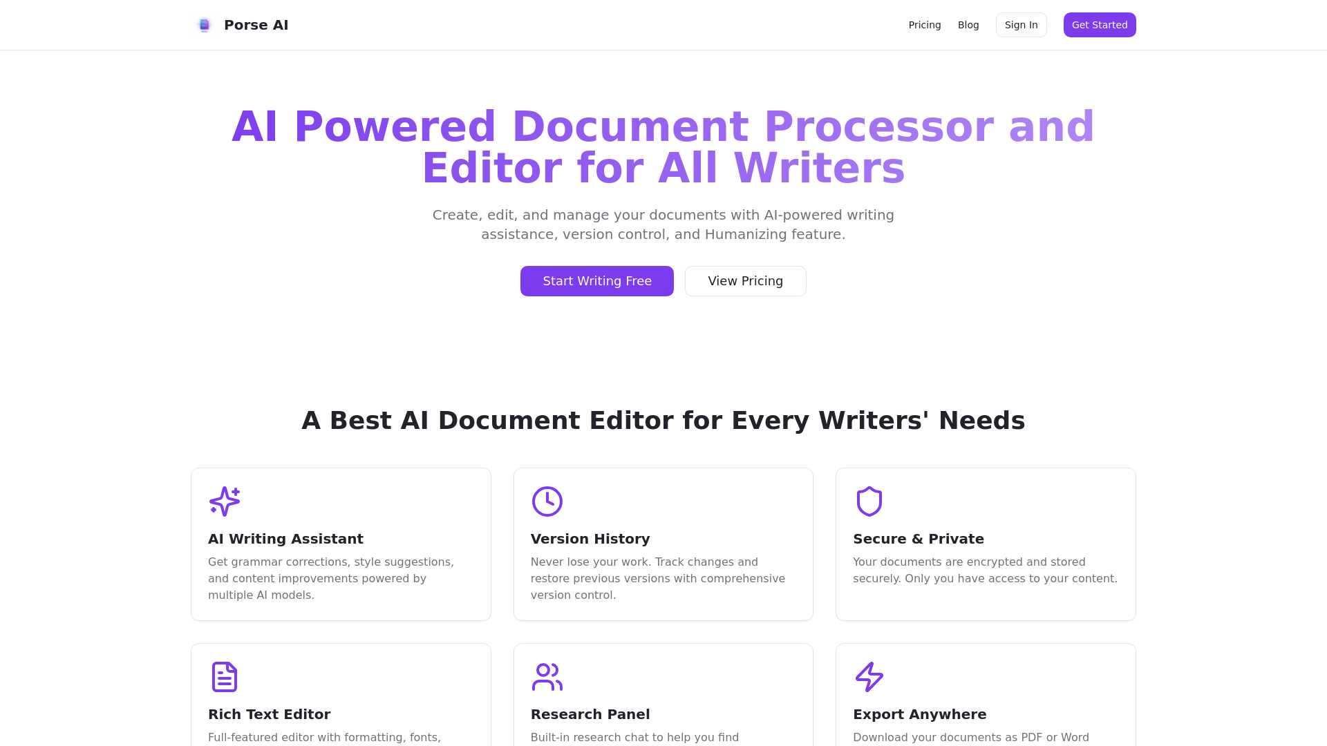 PorseAI - Main product screenshot demonstrating key features and user interface