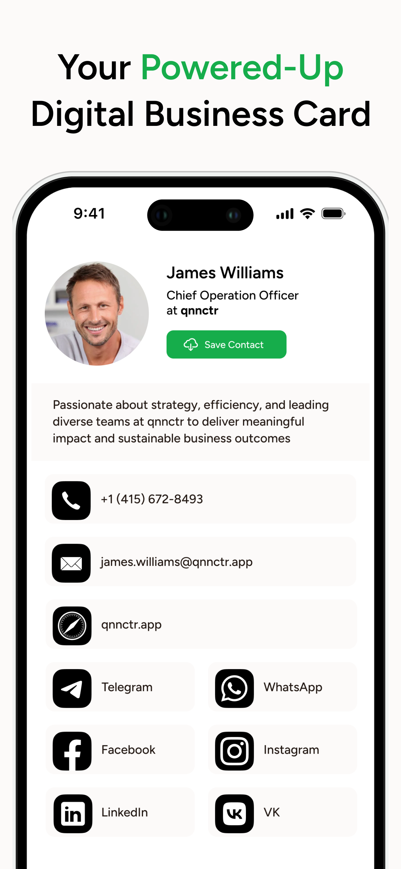 qnnctr - Digital Business Card - Screenshot 4 showing product features and functionality