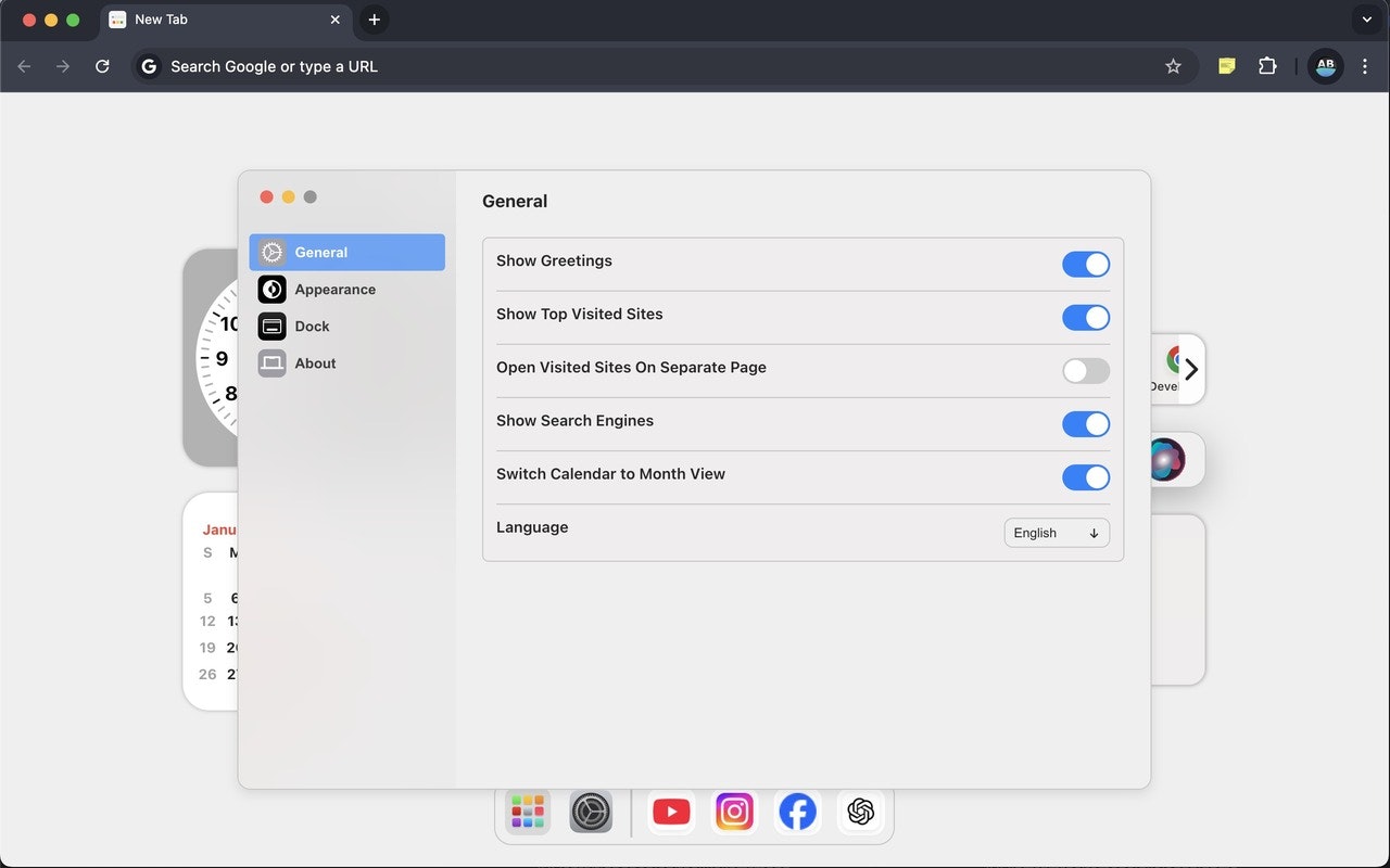 وسائط علامة التبويب MAC الجديدة - تمديد تجربة علامة التبويب الجديدة المستوحاة من MacOS 4