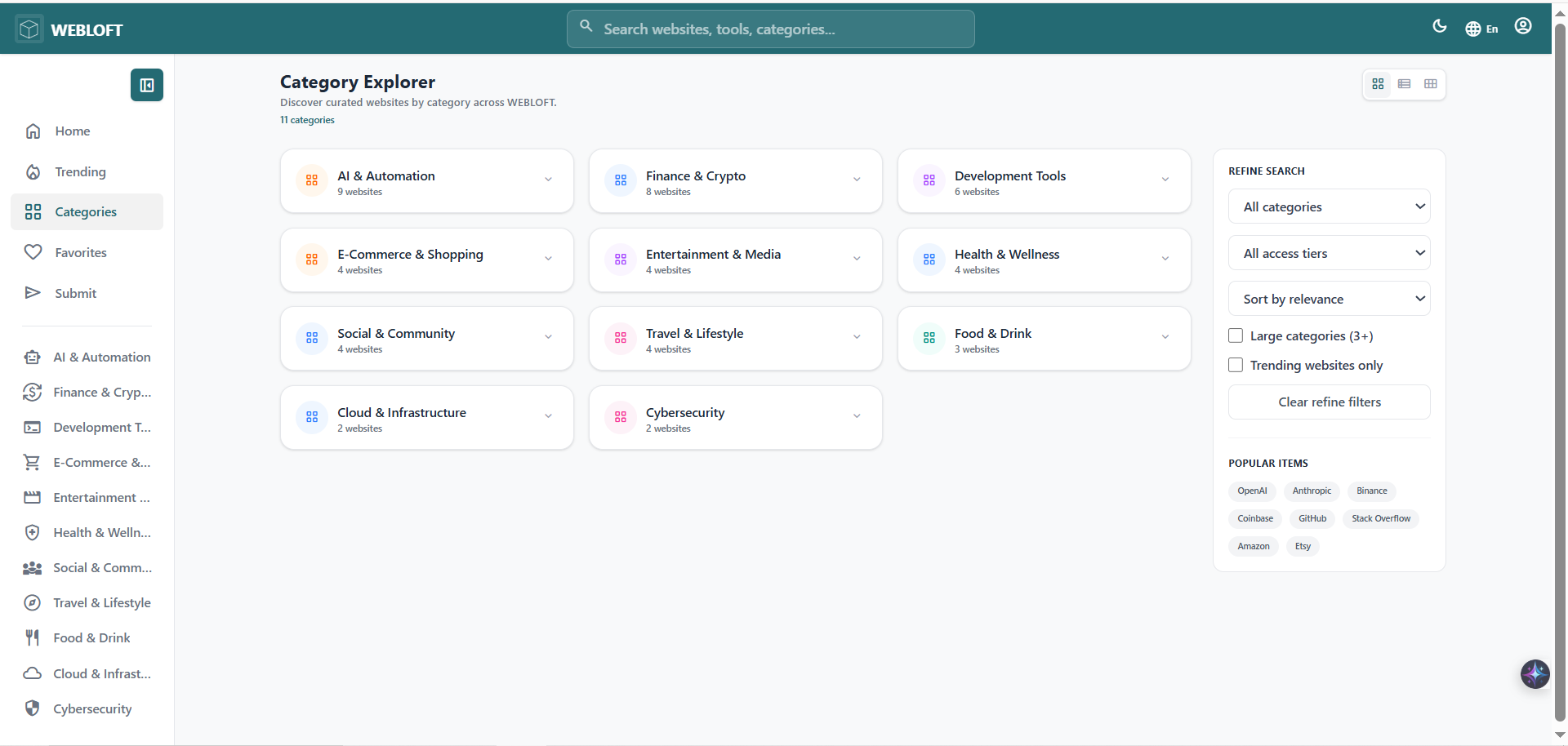 WEBLOFT - Screenshot 2 showing product features and functionality