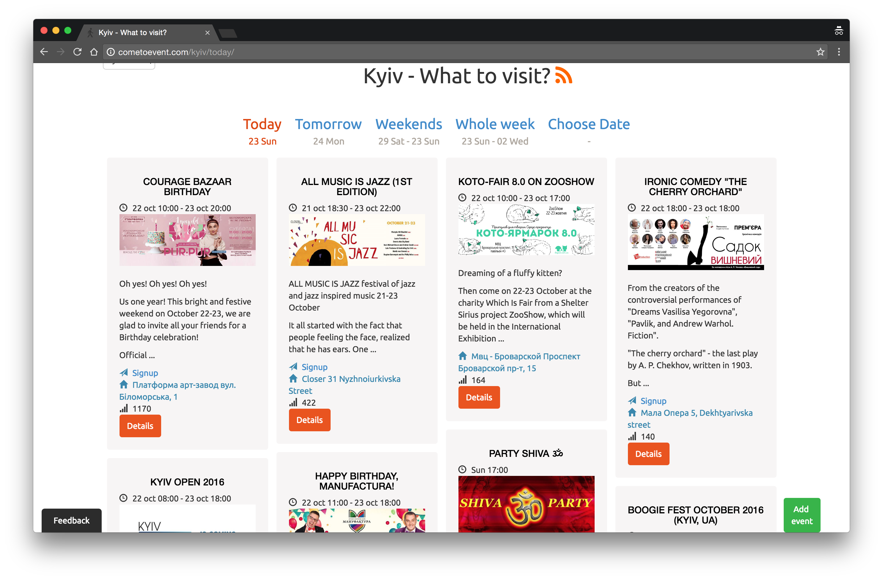 ComeToEvent - Local events aggregator.  See Kyiv/Berlin/Amsterdam events in English. gallery image