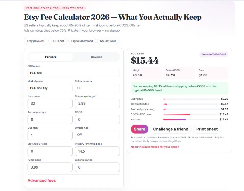 Etsy Fee Calculator gallery image