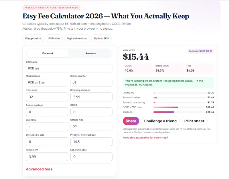 Etsy Fee Calculator screenshot 1