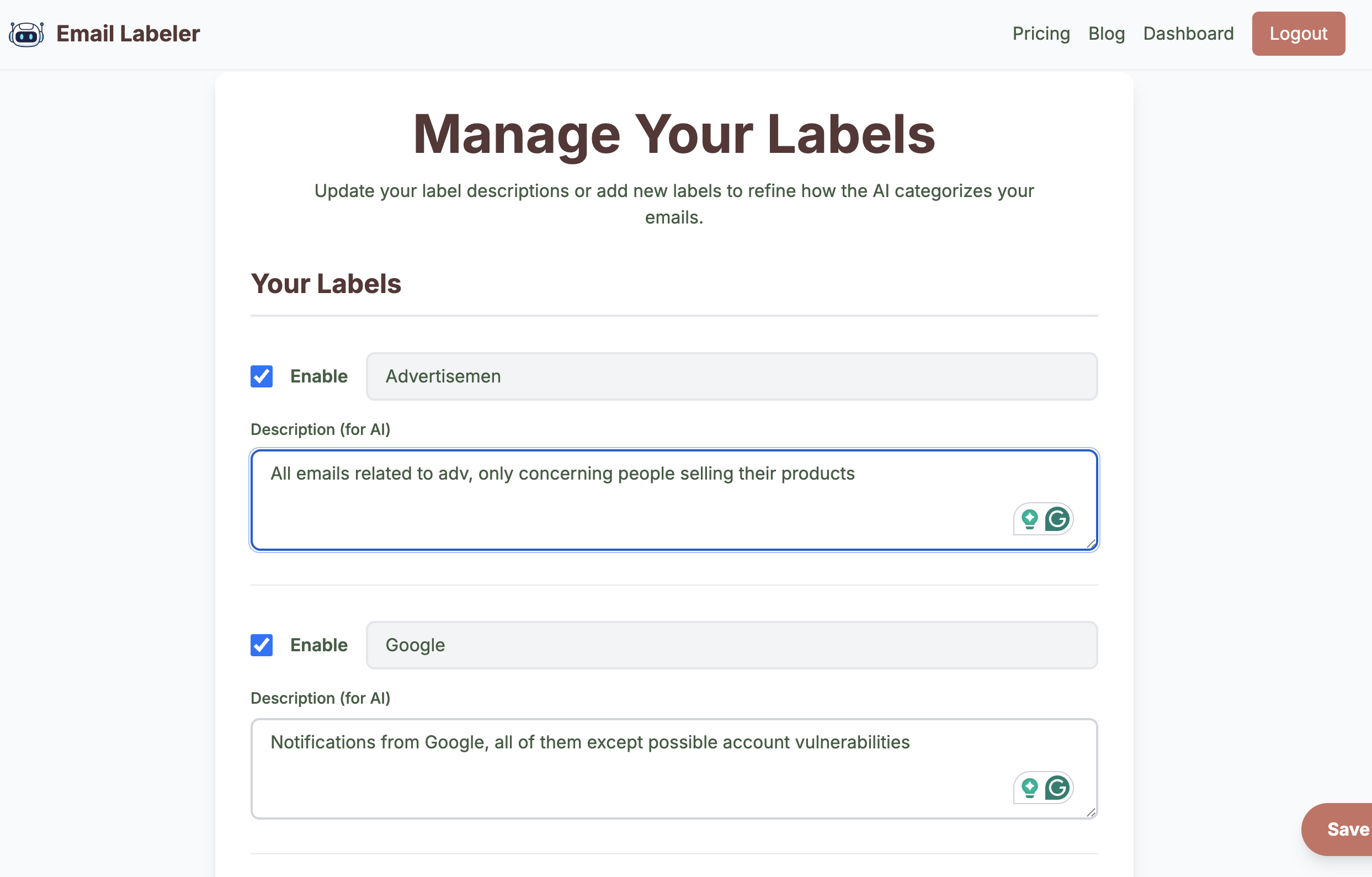 Email Labeler - Screenshot 2 showing product features and functionality