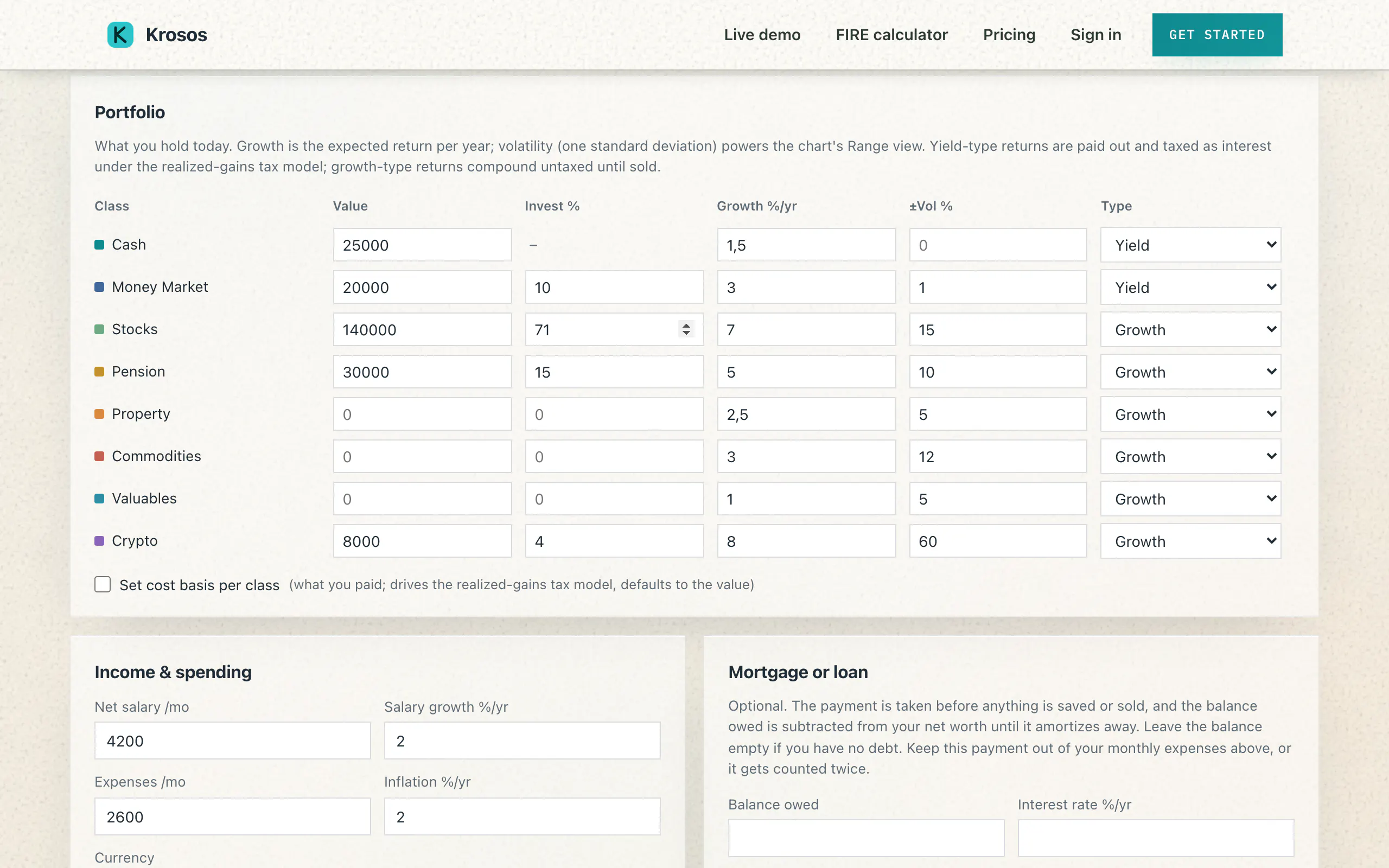 Krosos FIRE Calculator screenshot 3