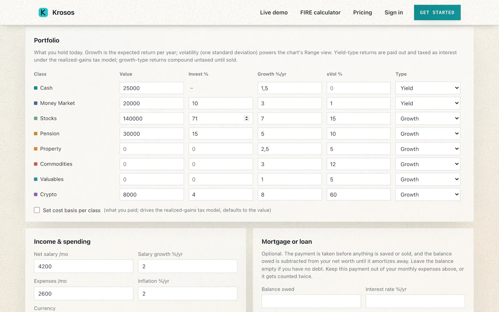 Krosos FIRE Calculator screenshot 3