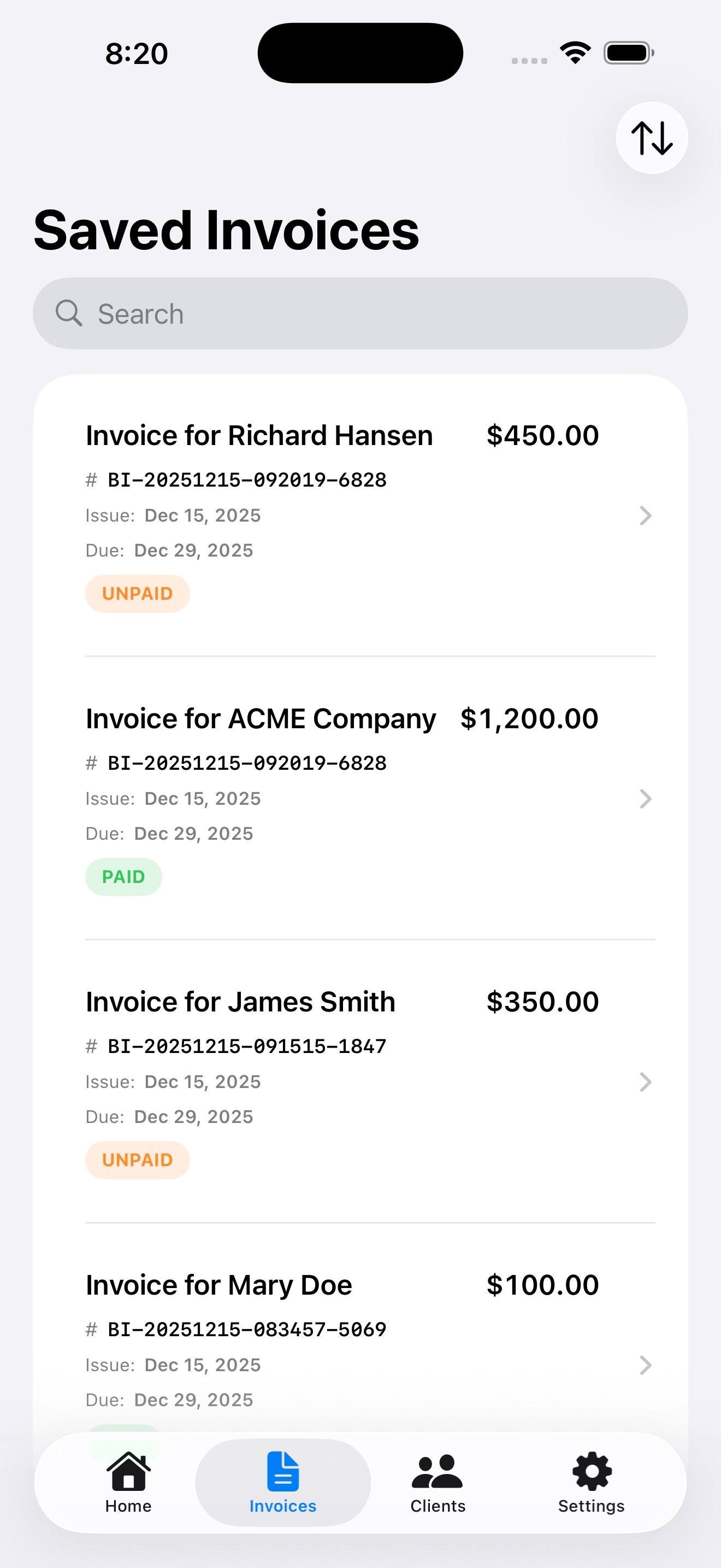Bullet Invoices - Screenshot 2 showing product features and functionality