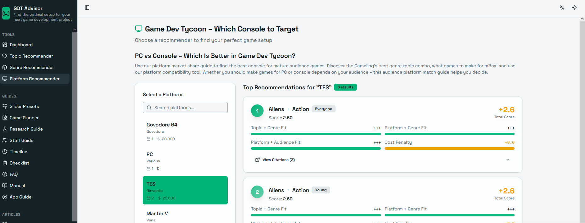Game Dev Tycoon Advisor - Screenshot 4 showing product features and functionality