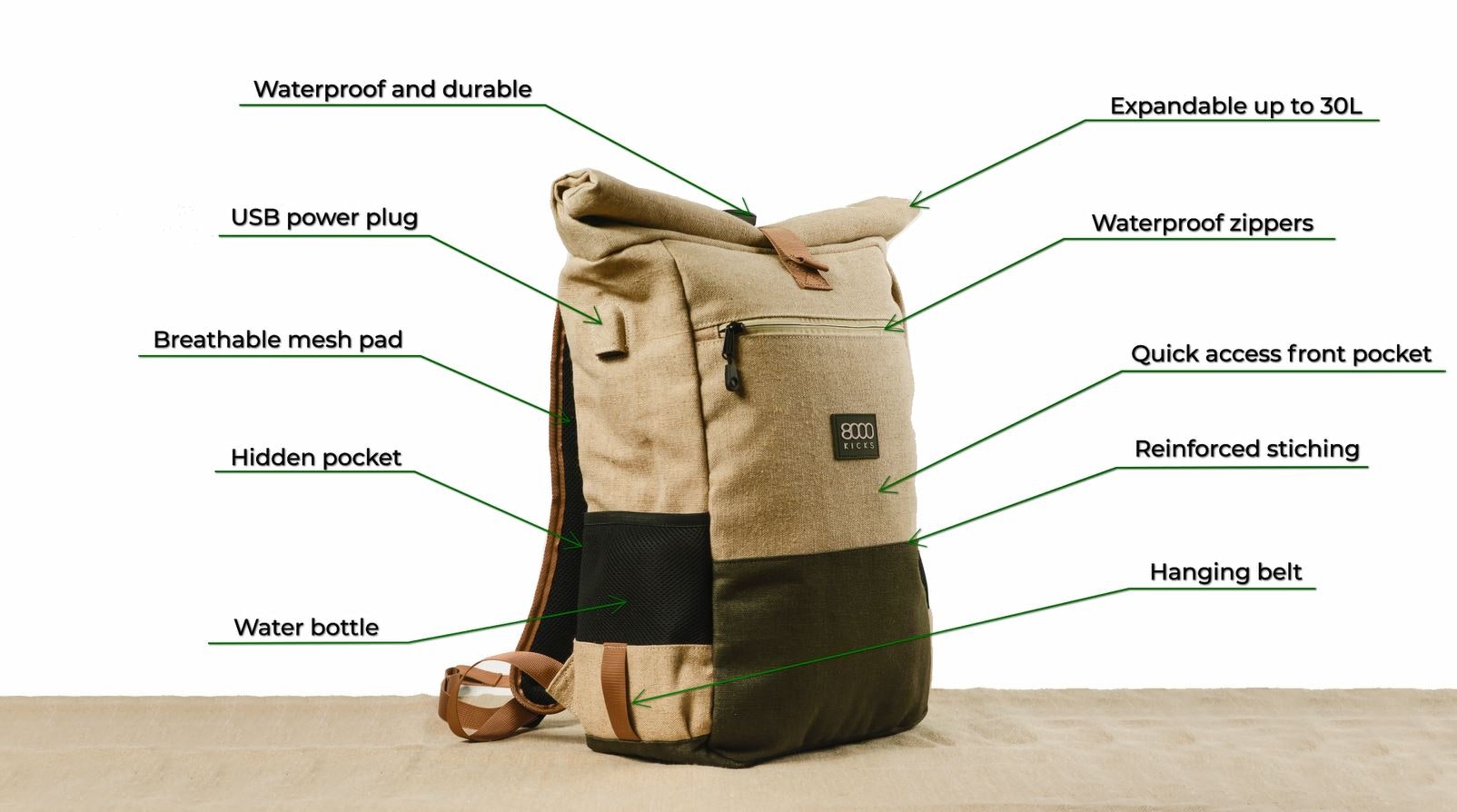 8000Kicks hemp backpack - Introducing the world's 1st waterproof hemp backpack 💦🍁🧳 media 3