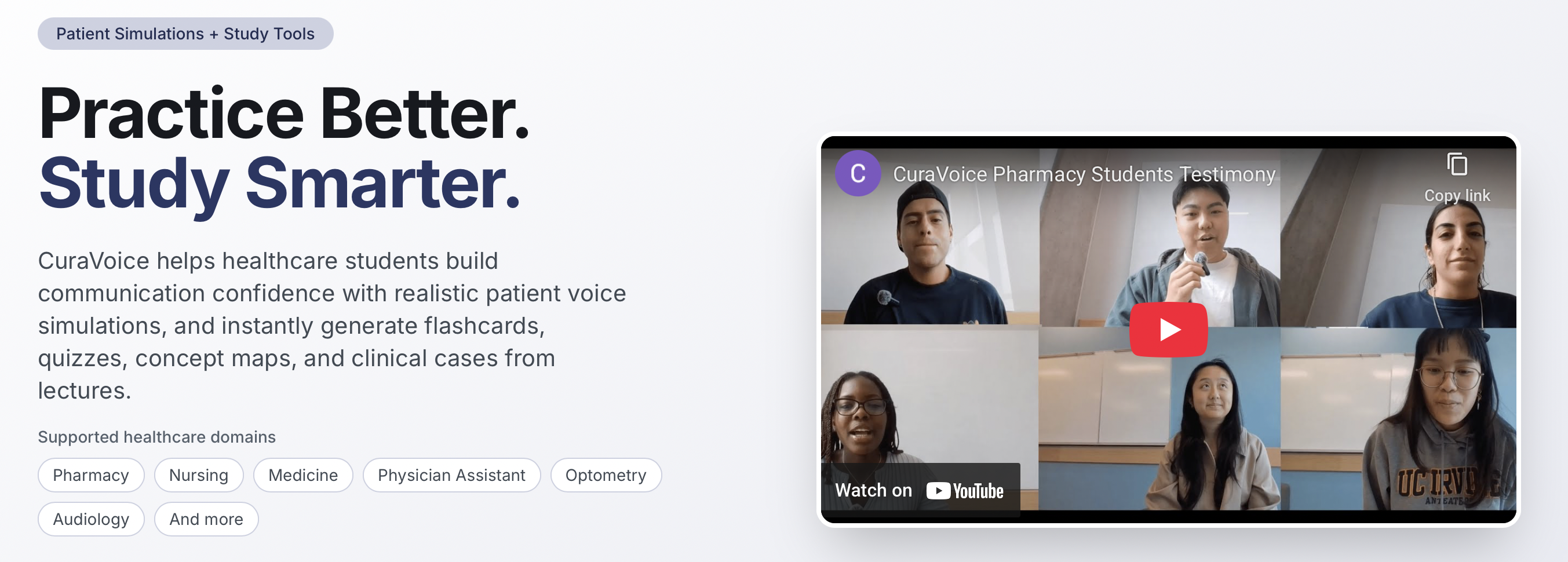 CuraVoice - Main product screenshot demonstrating key features and user interface