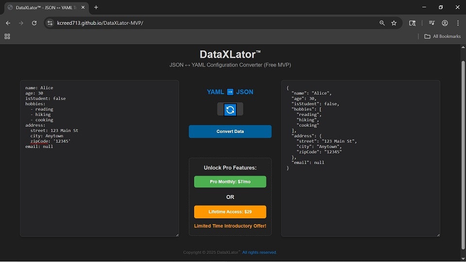 Média Dataxlator ™ - Le convertisseur de configuration JSON ↔ JSON ↔ JSON ↔ ↔ YAML. 4