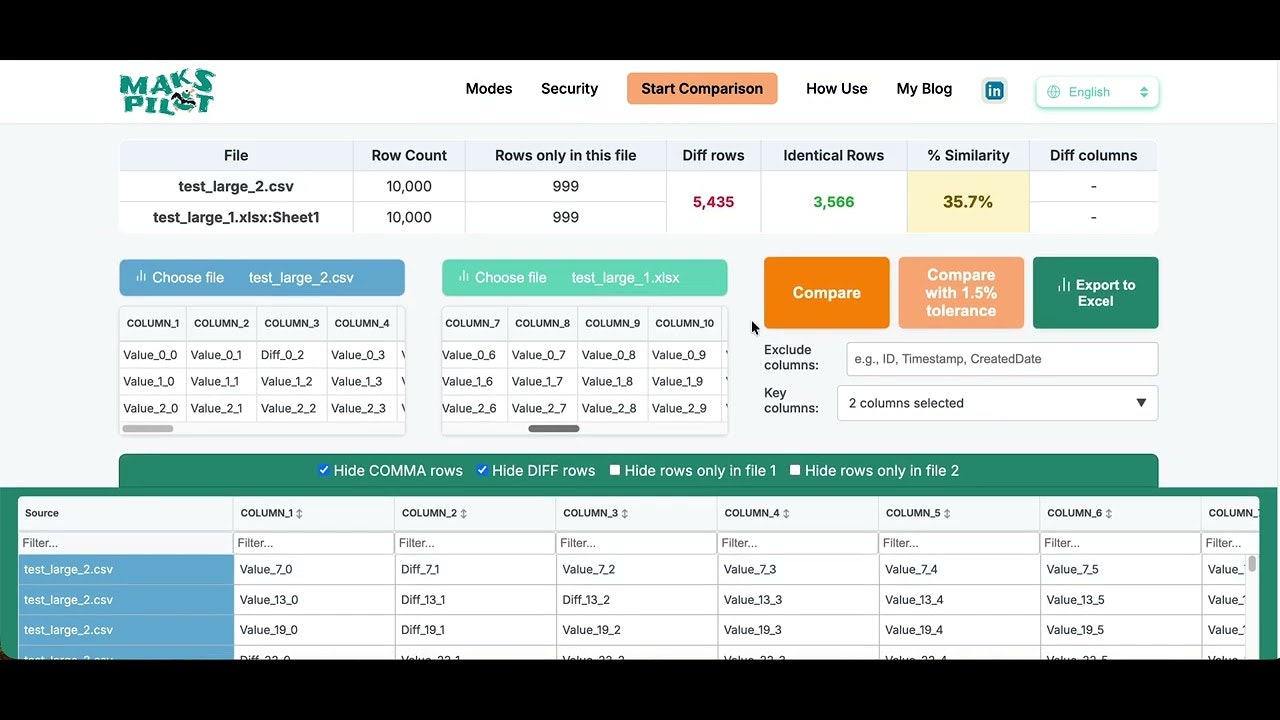 MaksPilot - Comparison Excel & CSV files gallery image