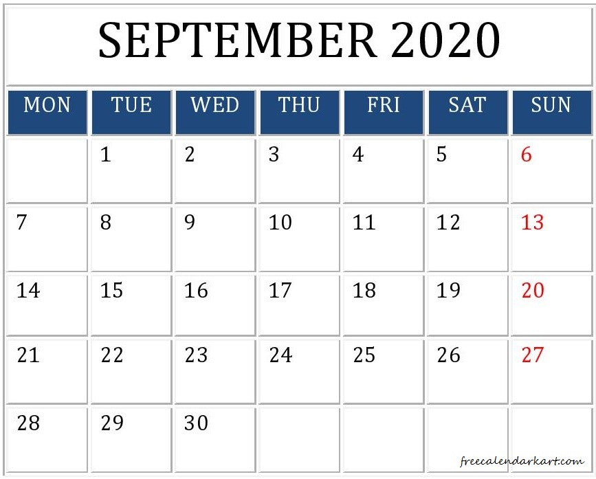 Free Printable September 2020 Calendar