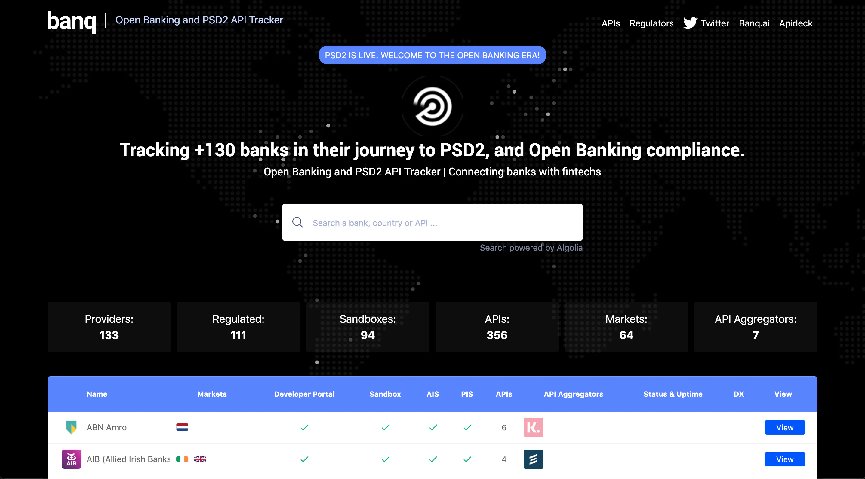 Open Banking API Tracker - pick.tools - Pick smarter, build faster.