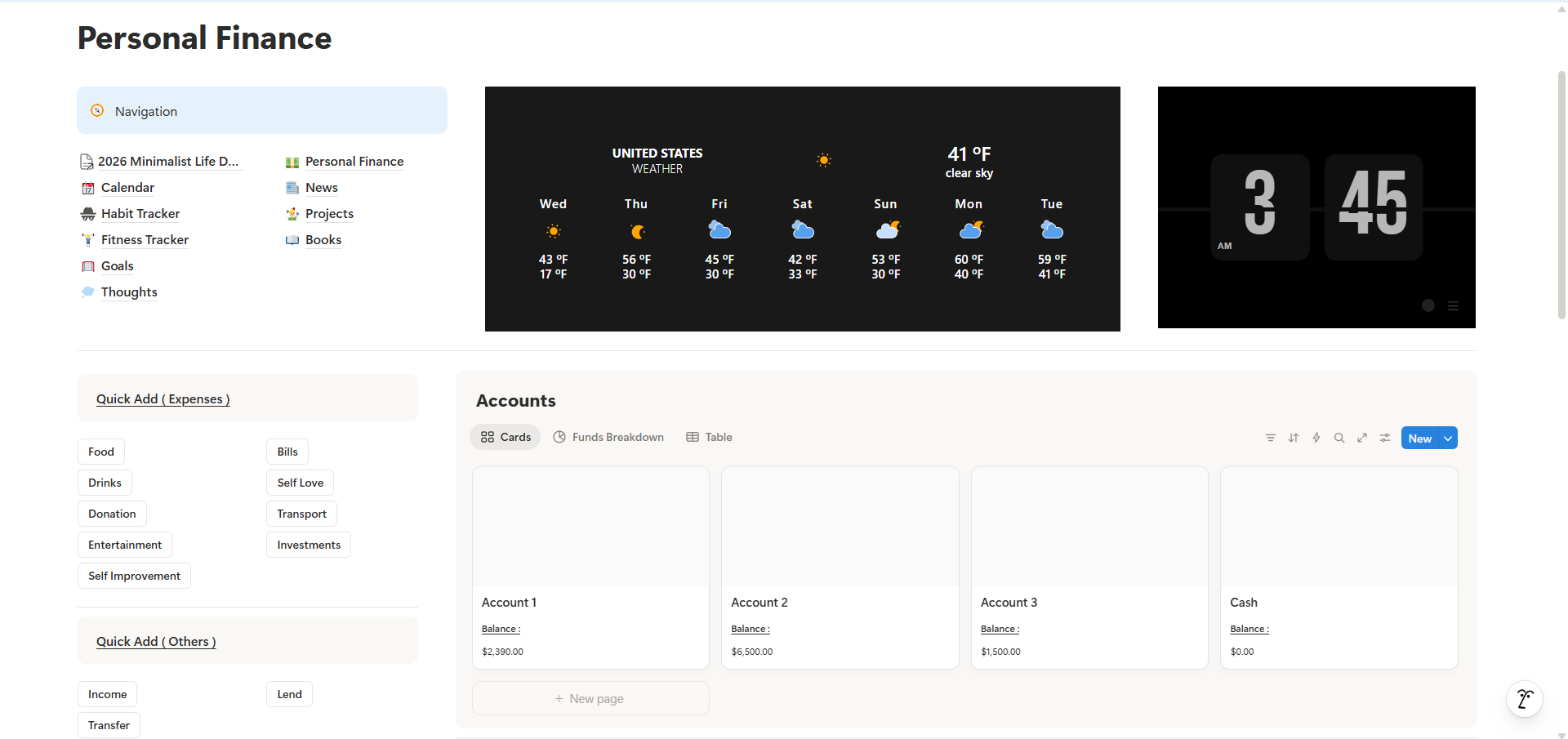 Minimalist Life Dashboard gallery image