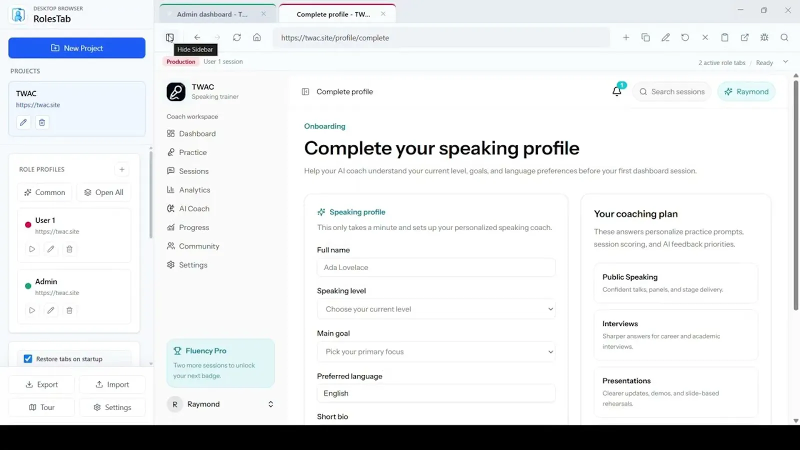 RolesTab screenshot 1 (video preview)