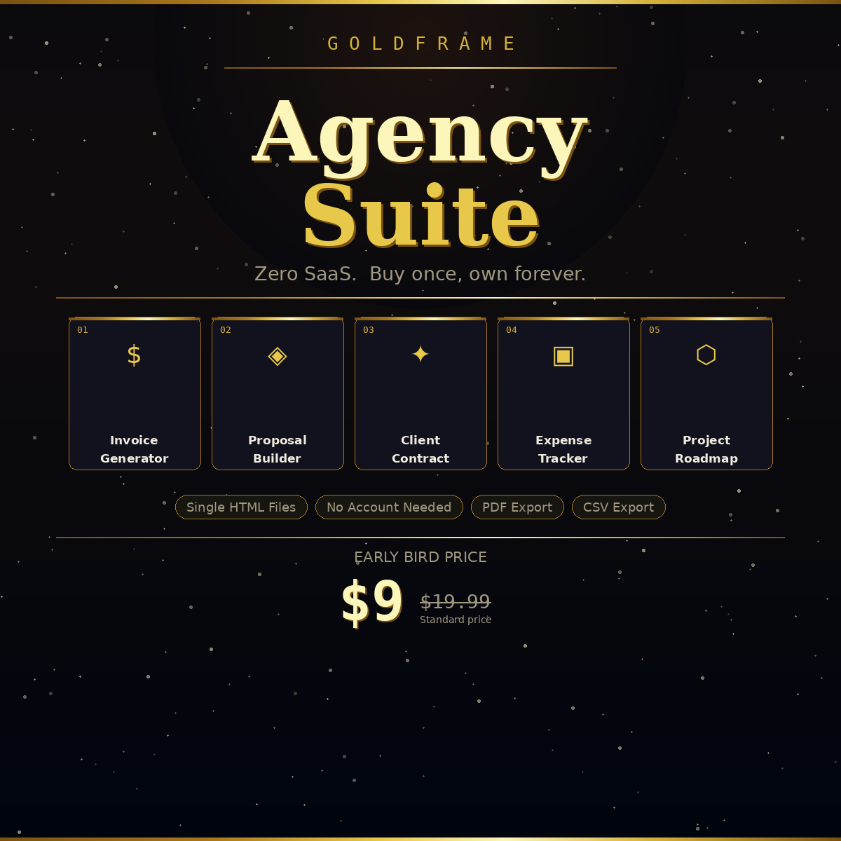 GoldFrame Agency Suite - Product Hunt launch logo and brand identity