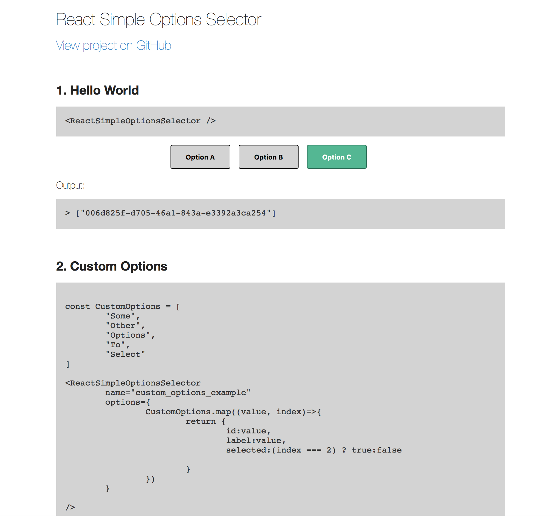 React Simple Options Selector