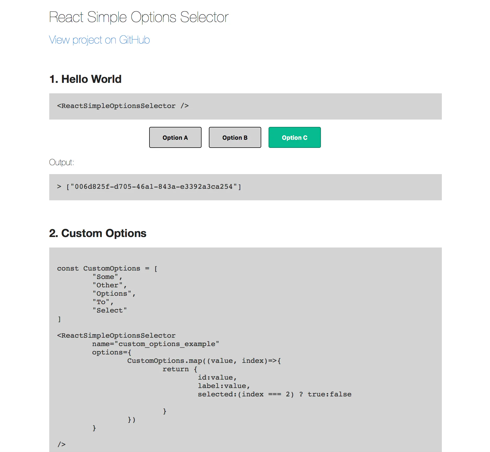React Simple Options Selector
