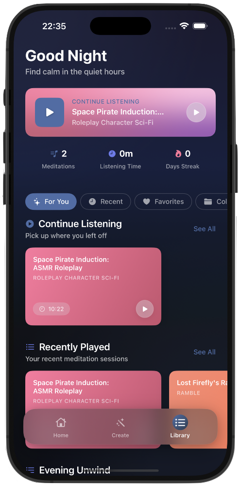 Meditazioni AI - ASMR personalizzato con alimentazione AI, storie del sonno e meditazioni media 2