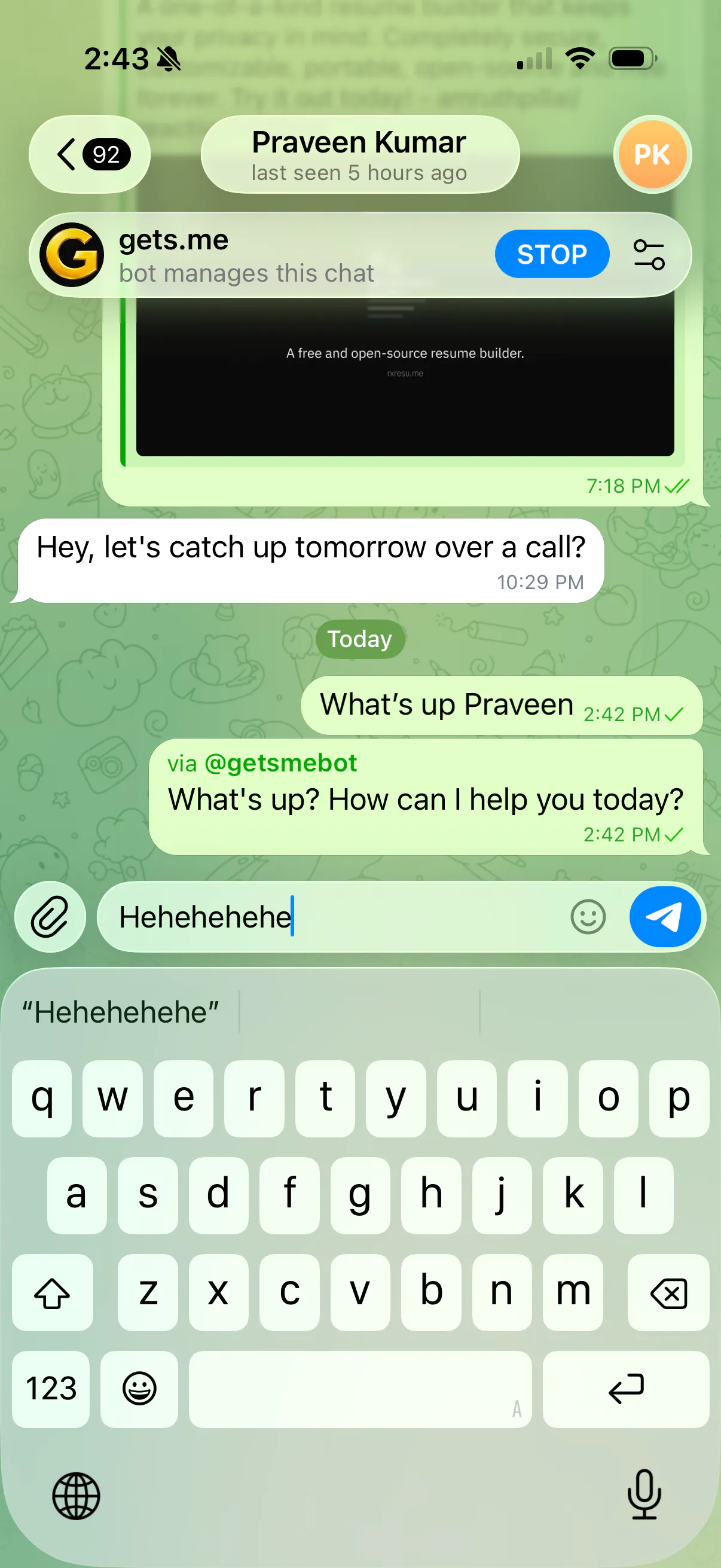 Gets.me - Free AI Agent inside Telegram gallery image