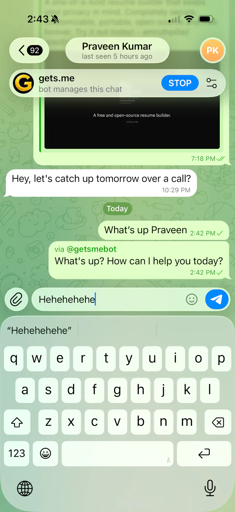 Gets.me - Free AI Agent inside Telegram screenshot 2