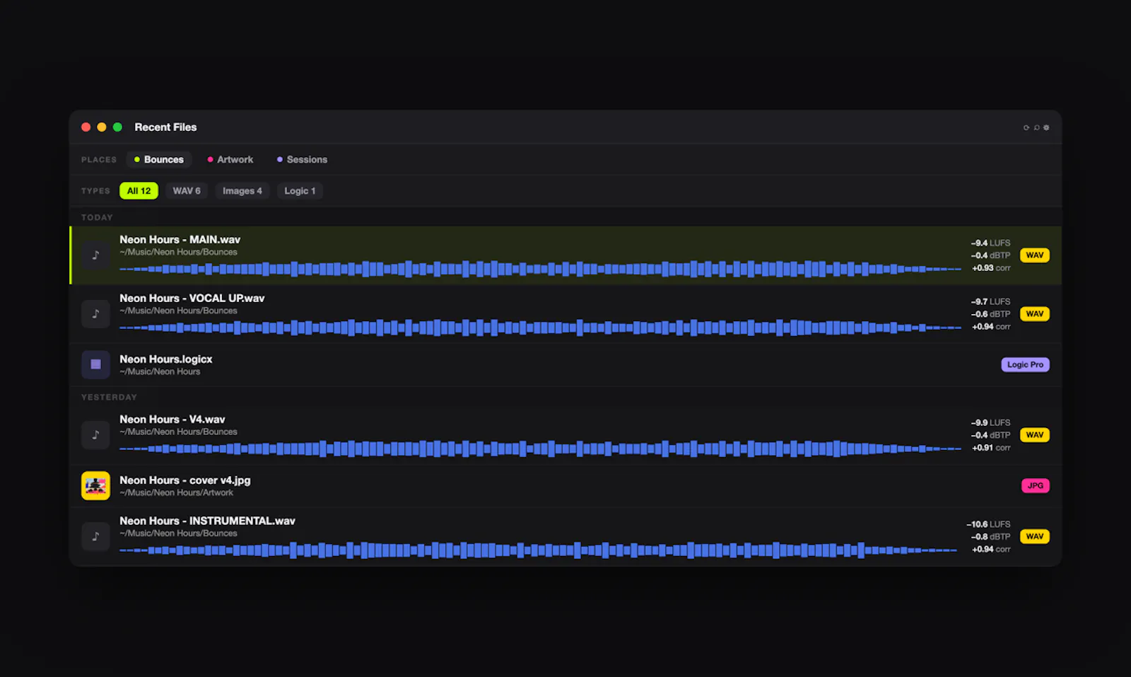 Recent Files screenshot 2