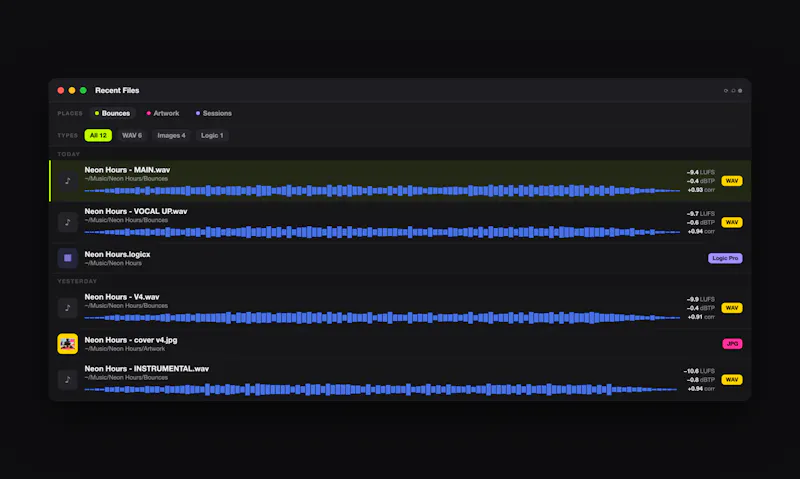 Recent Files screenshot 2