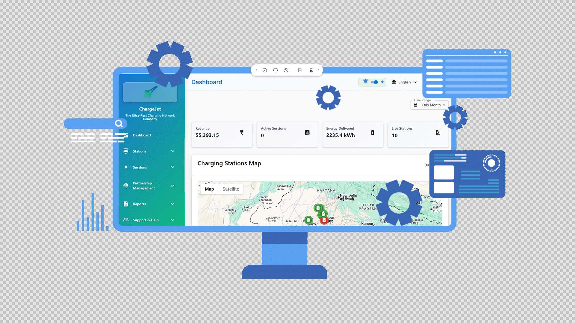 CHARGEJETCRM - Main product screenshot demonstrating key features and user interface