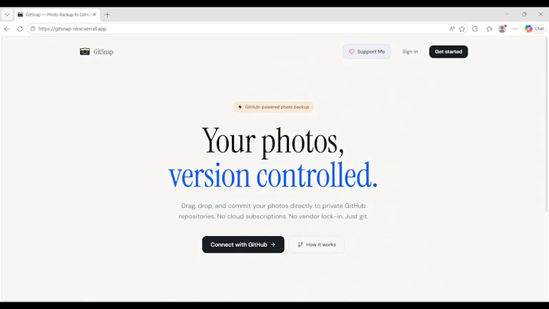 GitSnap — Photo Backup to GitHub, free. screenshot 1 (video preview)