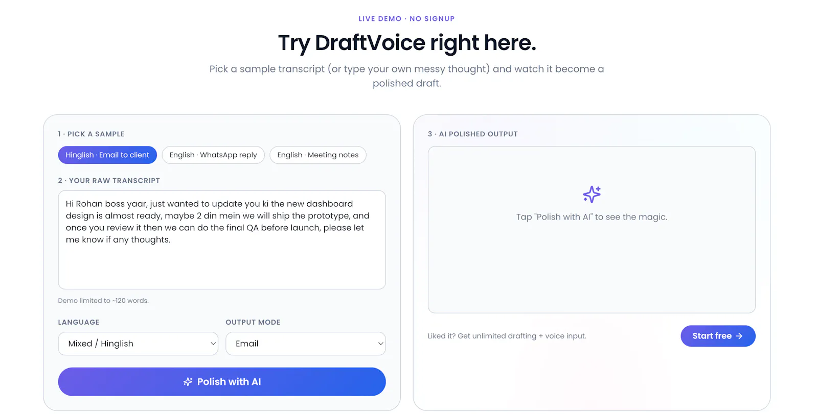 Draft Voice AI screenshot 2