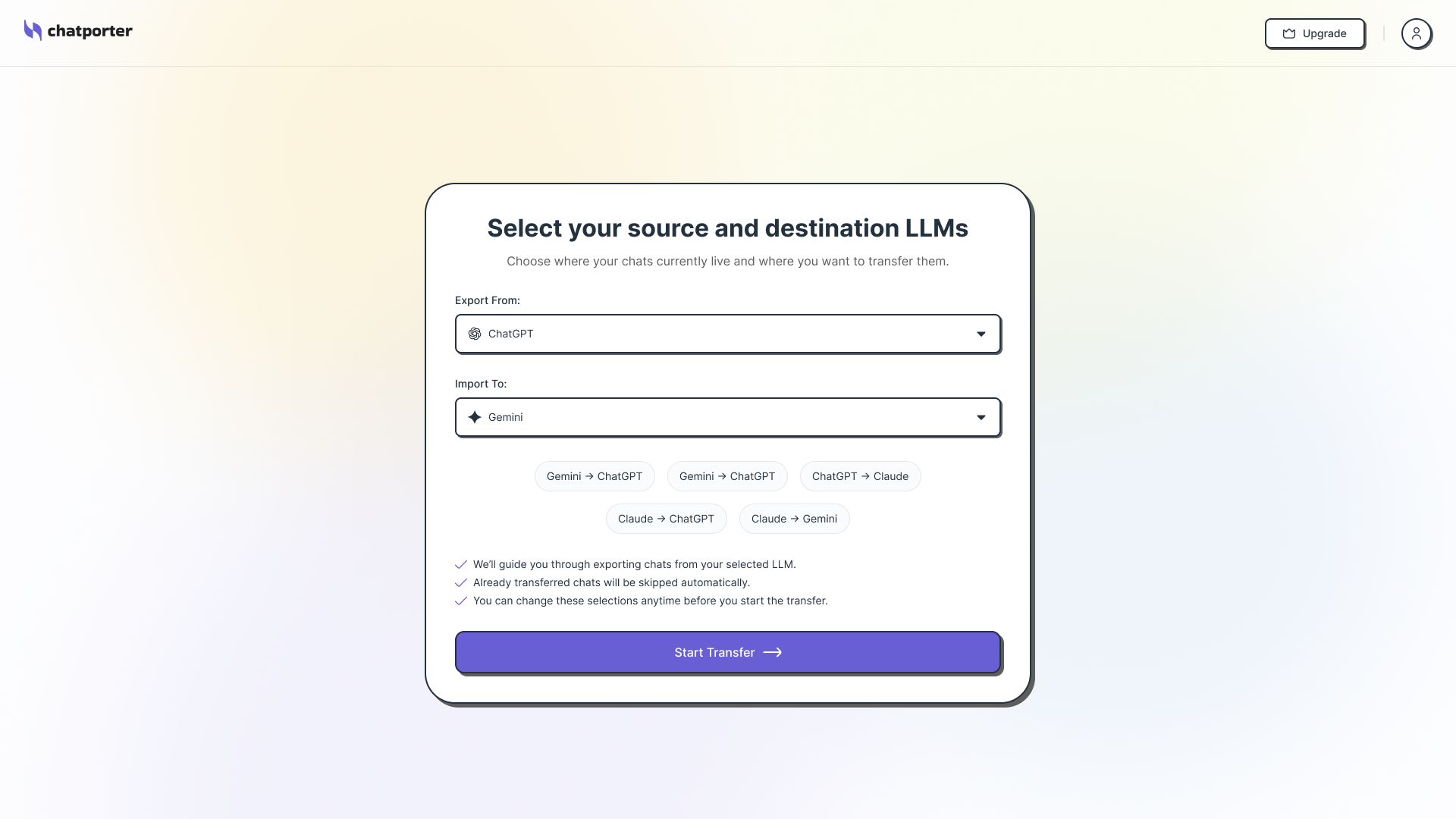 ChatGPT to Gemini chat transfer tool gallery image
